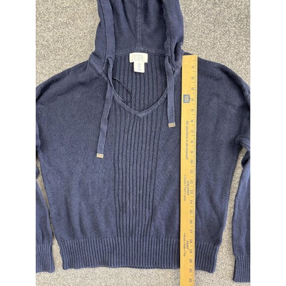 Sigrid Olsen Sweater Womens Small Navy Blue Hooded Linen Cotton Pullover Knit - Picture 3 of 7